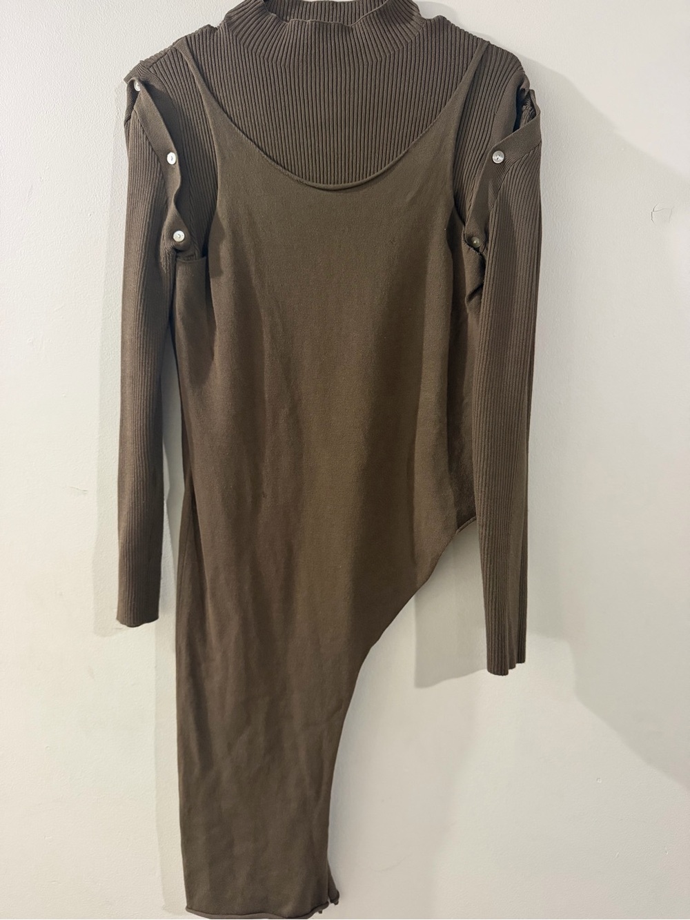 Zara Olive Brown Asymmetric Layered Knit Top